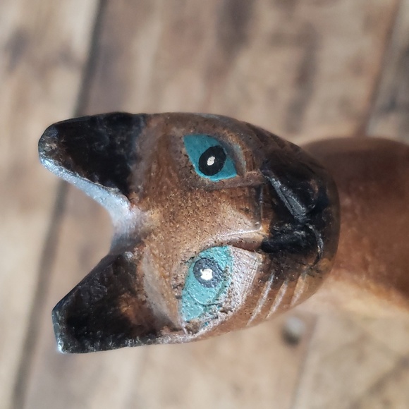 Vintage Mid Century Hand Carved wood Cat 4" tall - Picture 2 of 6